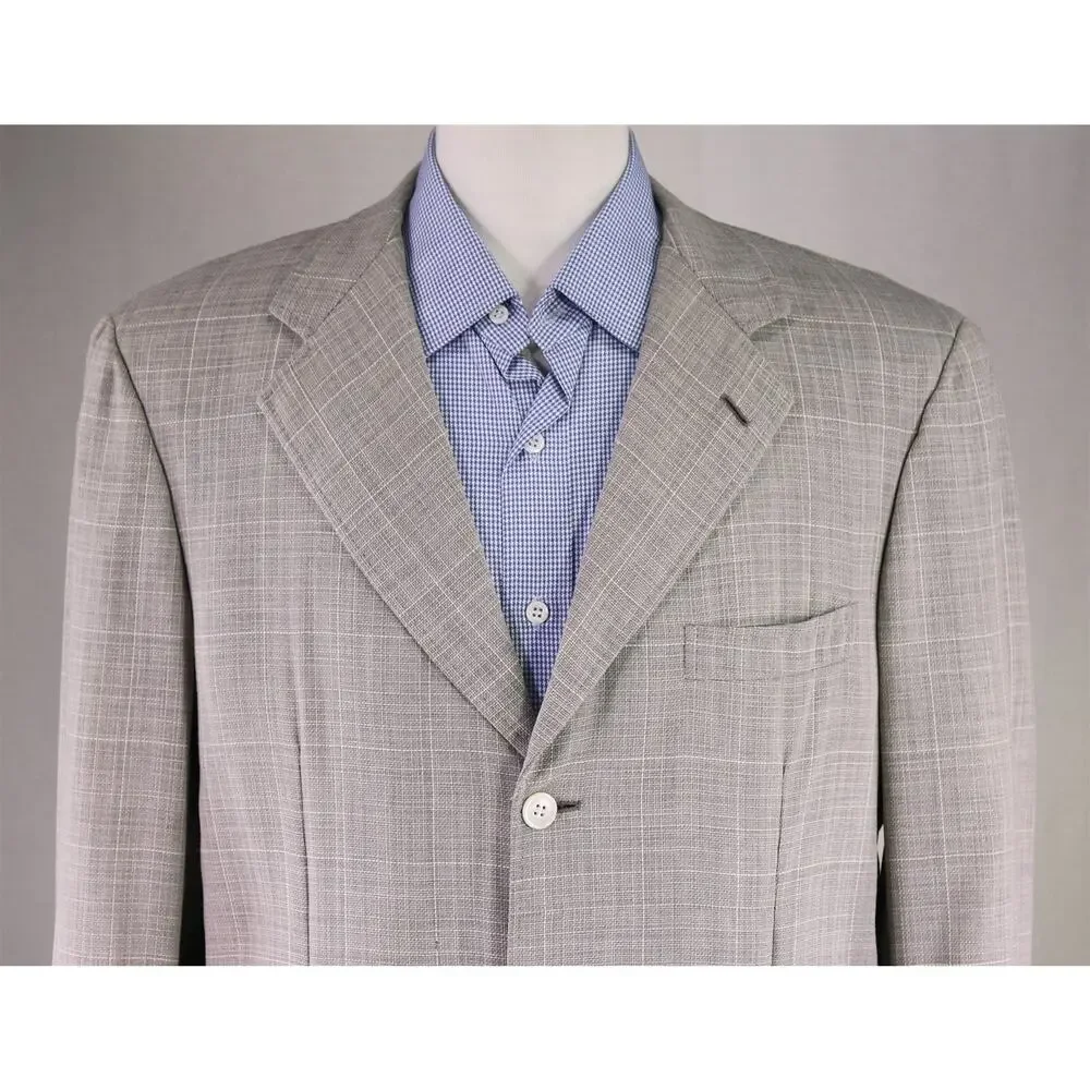 Brioni Nomentano Gray Knit Windowpane Wool Blazer Sportcoat 41R 42R